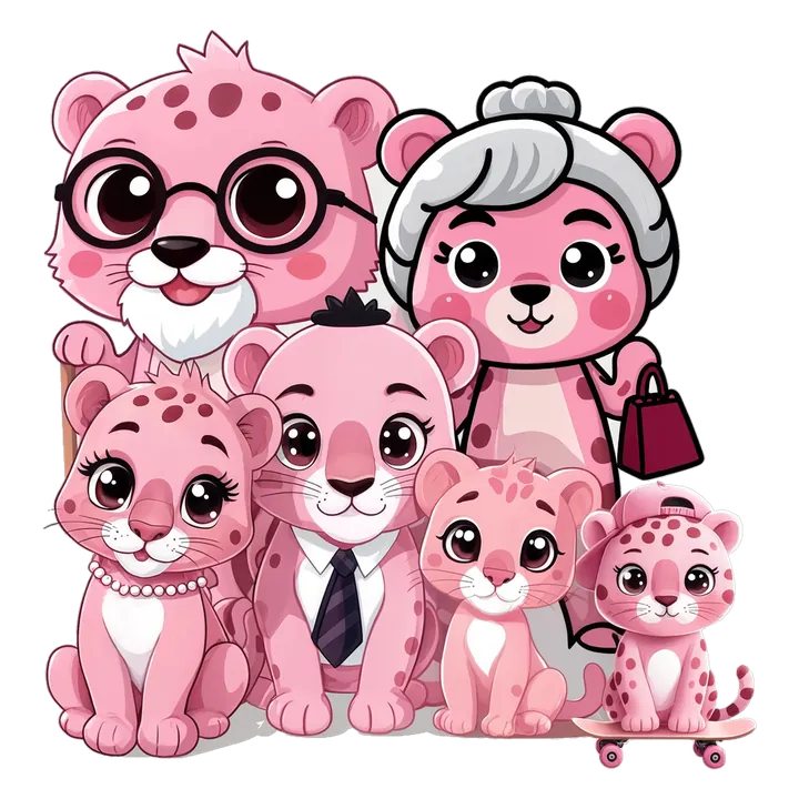 Pinky con la sua famiglia di pantere rosa