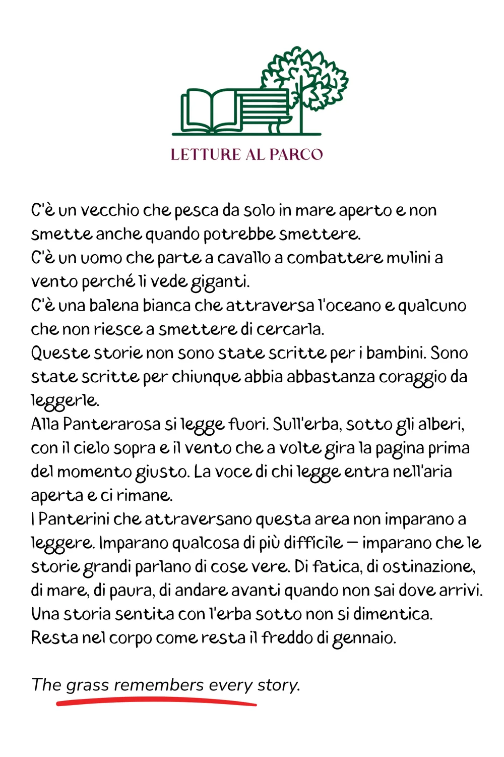 Passaporto, pagina dell’area Letture al Parco