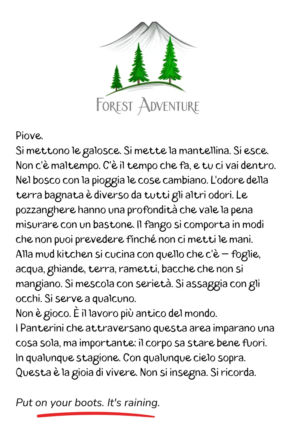Passaporto, pagina dell’area Forest Adventure